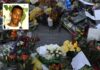 Stephen Lawrence photo, grave stone and flowers