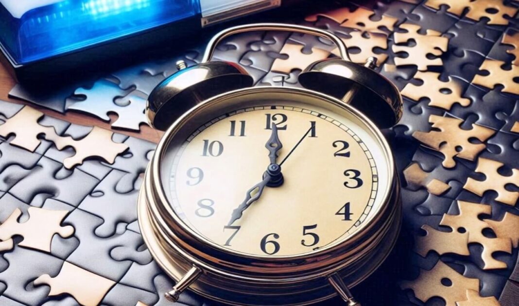 Alarm, puzzle pieces and a police light